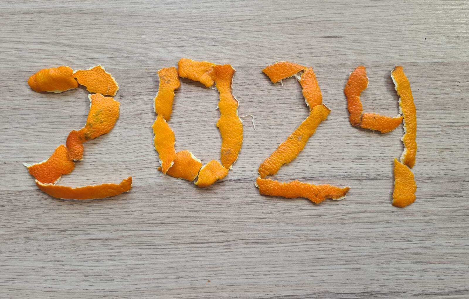2024 biodéchets Image avec les chiffres 2024 écrits en épluchures.