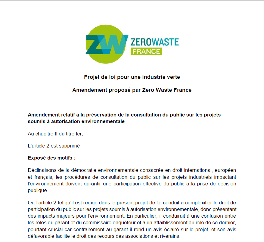 amendement consultation du public PJL industrie verte amendement consultation du public PJL industrie verte