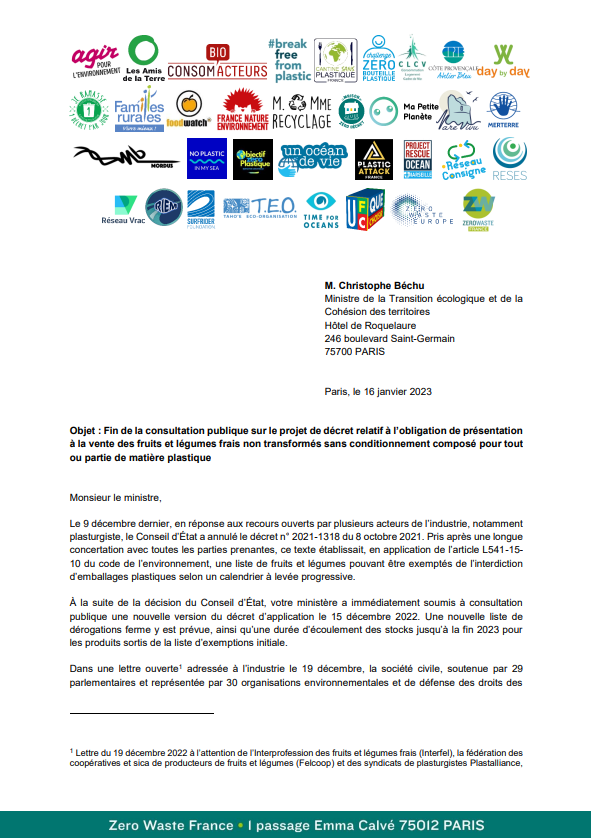 Courrier Béchu plastique fruits légumes