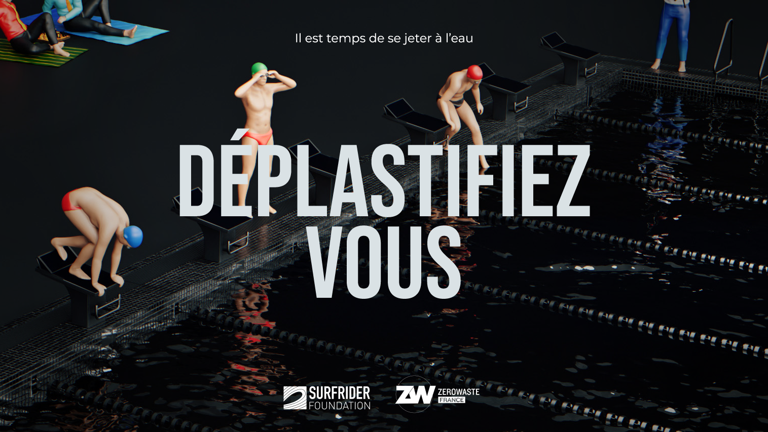 Entreprises et déplastification Des nageurs au bord d'un bassin illustrant qu'ils tardent à se lancer dans la course à la déplastification